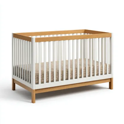 Lit bébé en bois 125x70x90 cm - blanc-marron - adapté à la chambre - design moderne bicolore-Homigetio