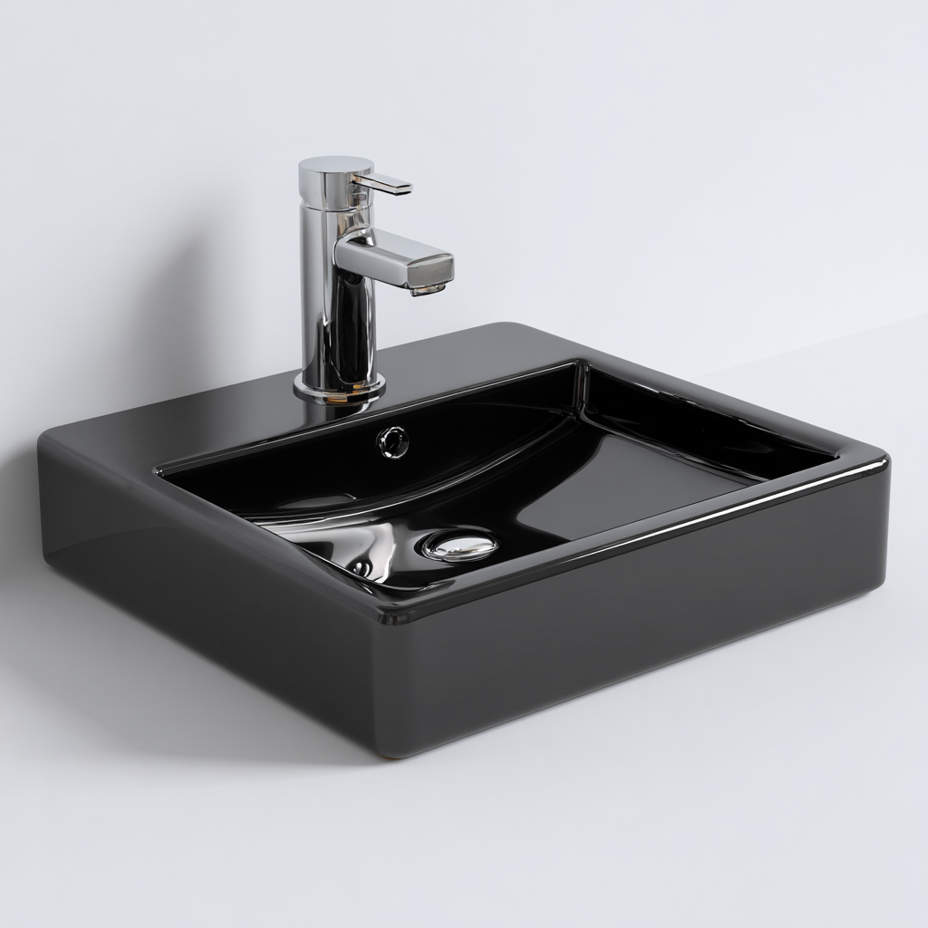 Lavabo en céramique 45x40x12 cm - noir brillant - design moderne - adapté à la salle de bain-Homigetio