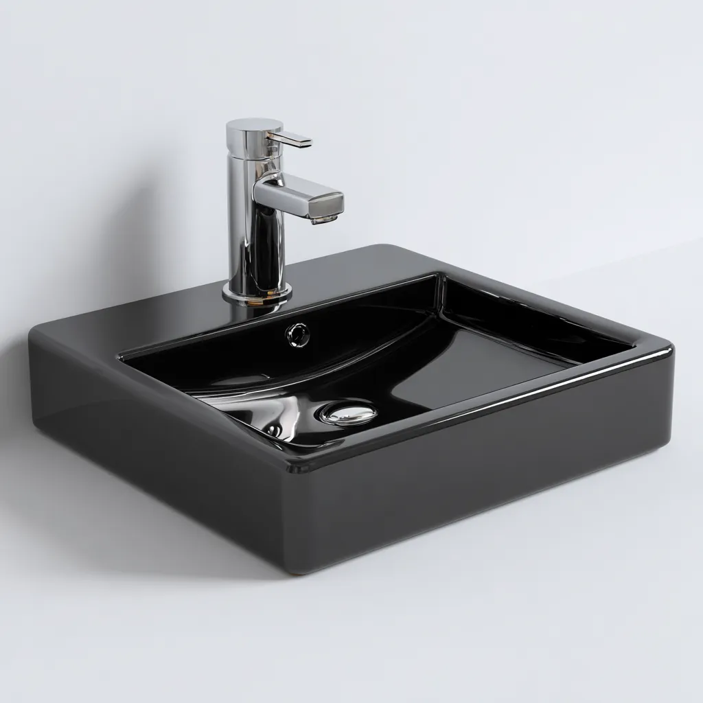Lavabo en céramique 45x40x12 cm - noir brillant - design moderne - adapté à la salle de bain-Homigetio