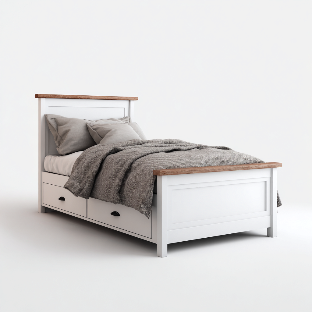 Lit simple bois 200x100x90 cm - blanc-bois - avec rangement adapté à la chambre-Homigetio