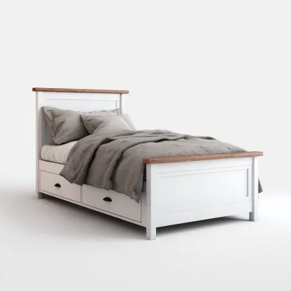 Lit simple bois 200x100x90 cm - blanc-bois - avec rangement adapté à la chambre-Homigetio