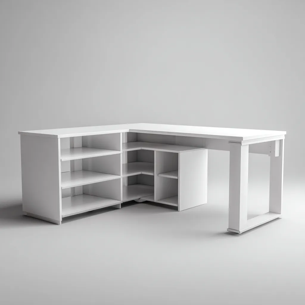 Bureau en forme de L blanc 150x120x75 cm - avec rangements ouverts - adapté au bureau - style moderne-Homigetio