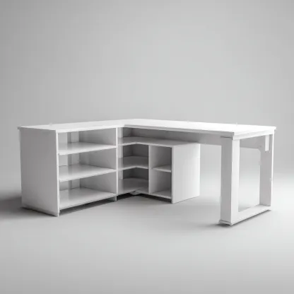 Bureau en forme de L blanc 150x120x75 cm - avec rangements ouverts - adapté au bureau - style moderne-Homigetio