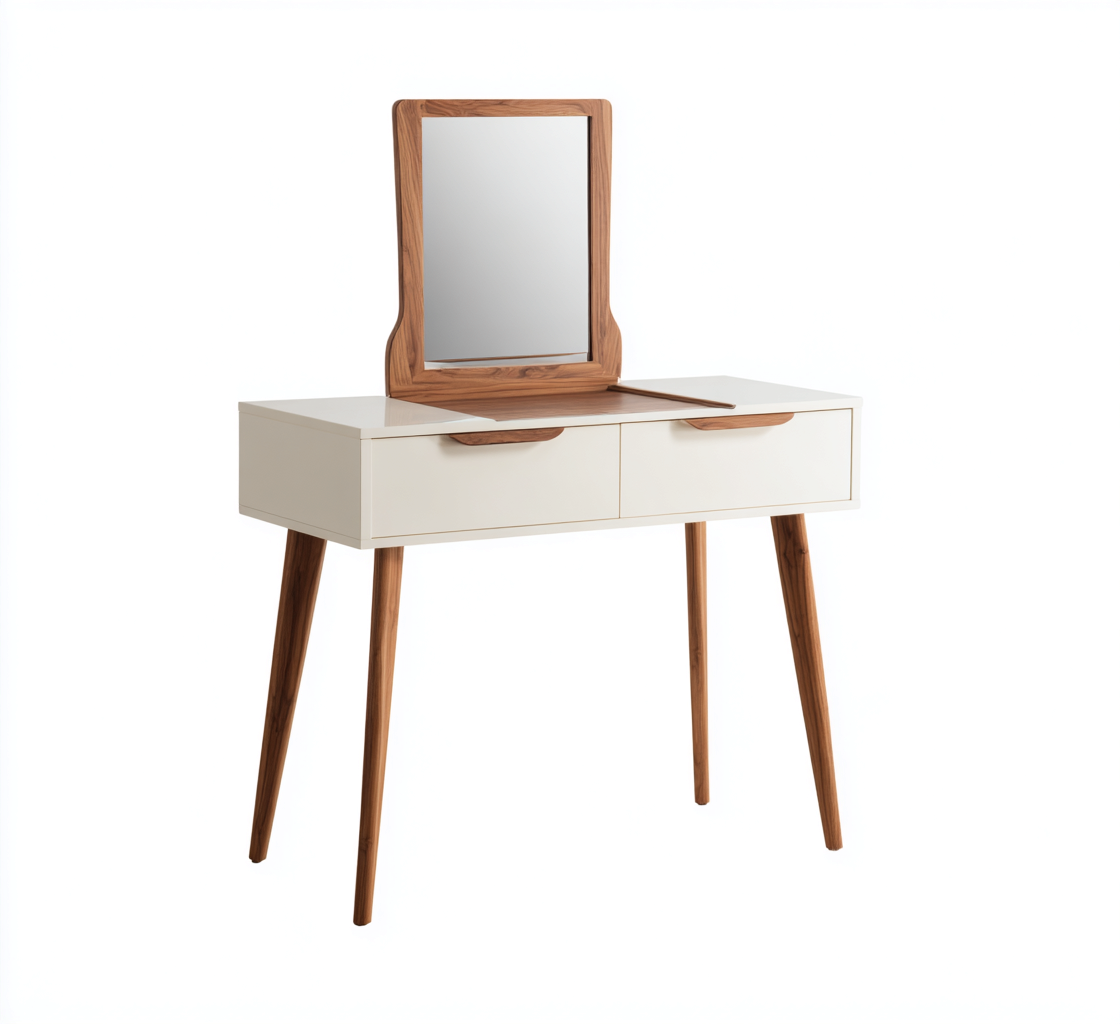 Coiffeuse bois 100x45x135 cm - blanc-bois - design moderne adapté à la chambre-Homigetio