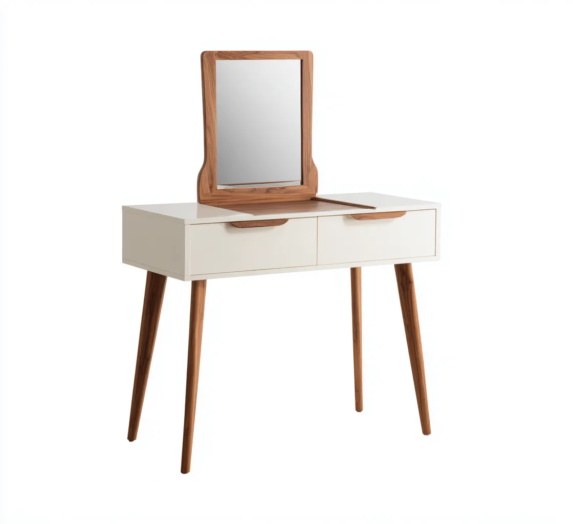 Coiffeuse bois 100x45x135 cm - blanc-bois - design moderne adapté à la chambre-Homigetio