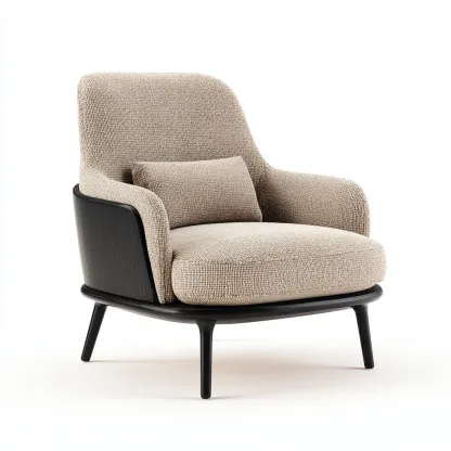 Fauteuil en tissu et bois 88x84x86 cm - beige-noir - adapté à l'intérieur - design moderne-Homigetio