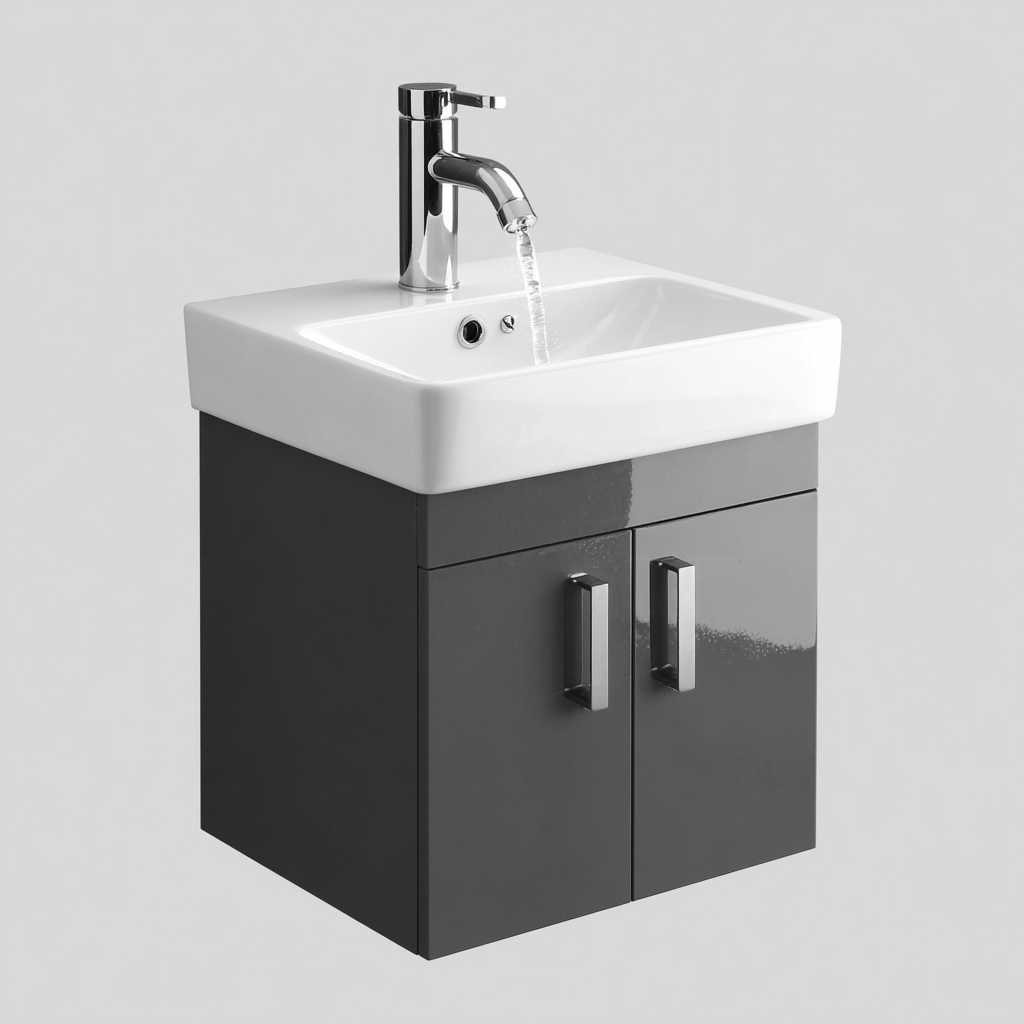 Meuble vasque bois 41x22x52 cm - gris - design moderne adapté à la salle de bain-Homigetio