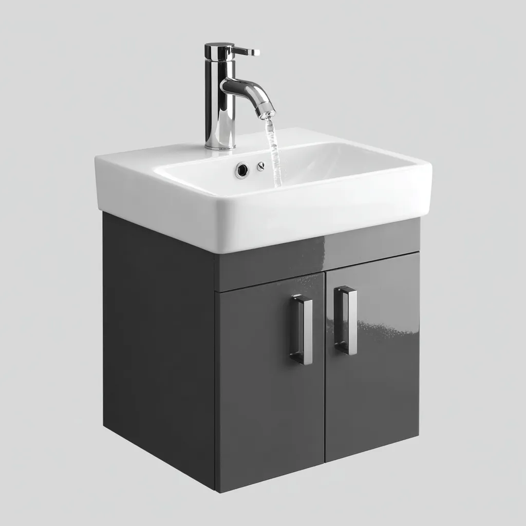 Meuble vasque bois 41x22x52 cm - gris - design moderne adapté à la salle de bain-Homigetio