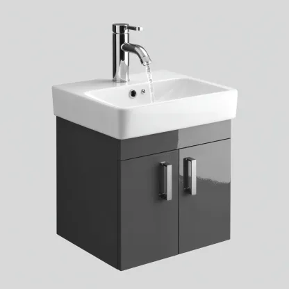 Meuble vasque bois 41x22x52 cm - gris - design moderne adapté à la salle de bain-Homigetio