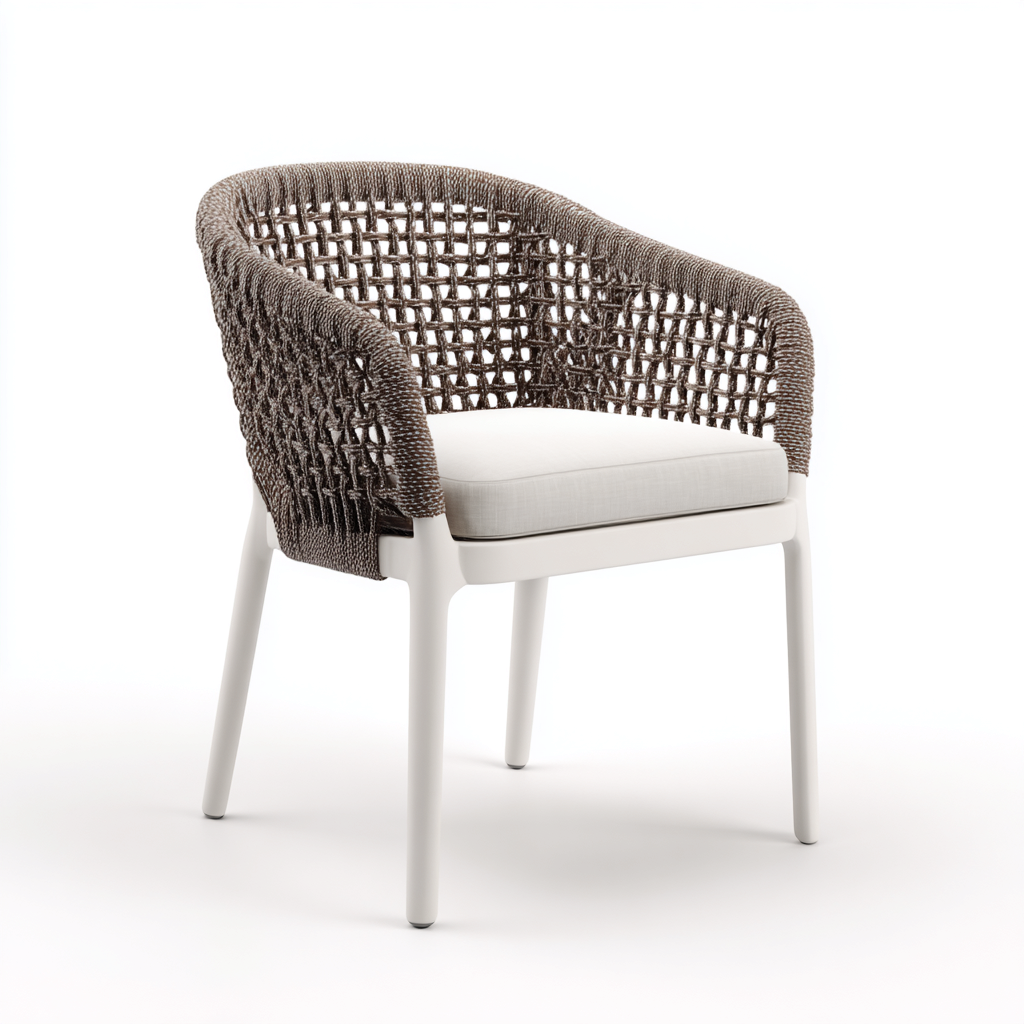 Fauteuil de jardin corde-résine 60x58x80 cm - brun-blanc - design moderne adapté au jardin-Homigetio