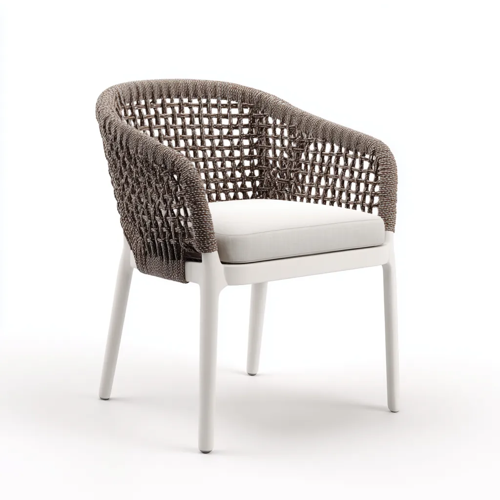 Fauteuil de jardin corde-résine 60x58x80 cm - brun-blanc - design moderne adapté au jardin-Homigetio