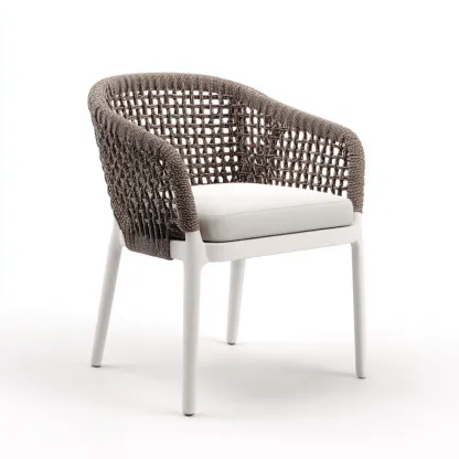 Fauteuil de jardin corde-résine 60x58x80 cm - brun-blanc - design moderne adapté au jardin-Homigetio
