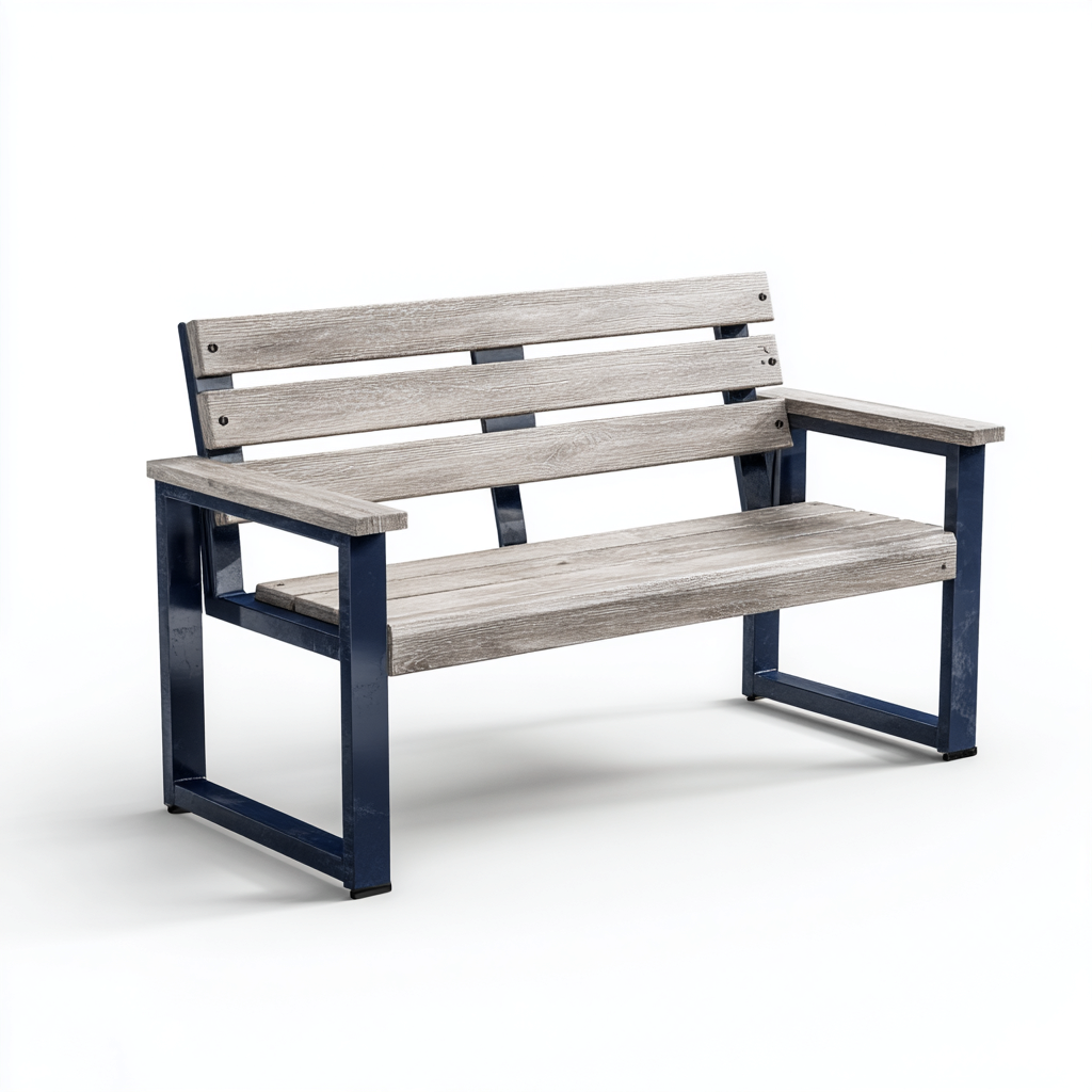 Banc de jardin métal-bois 120x55x85 cm - gris-bleu - design moderne adapté au jardin-Homigetio