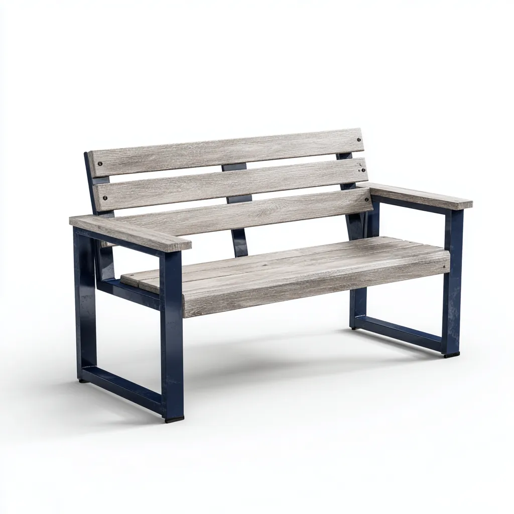 Banc de jardin métal-bois 120x55x85 cm - gris-bleu - design moderne adapté au jardin-Homigetio