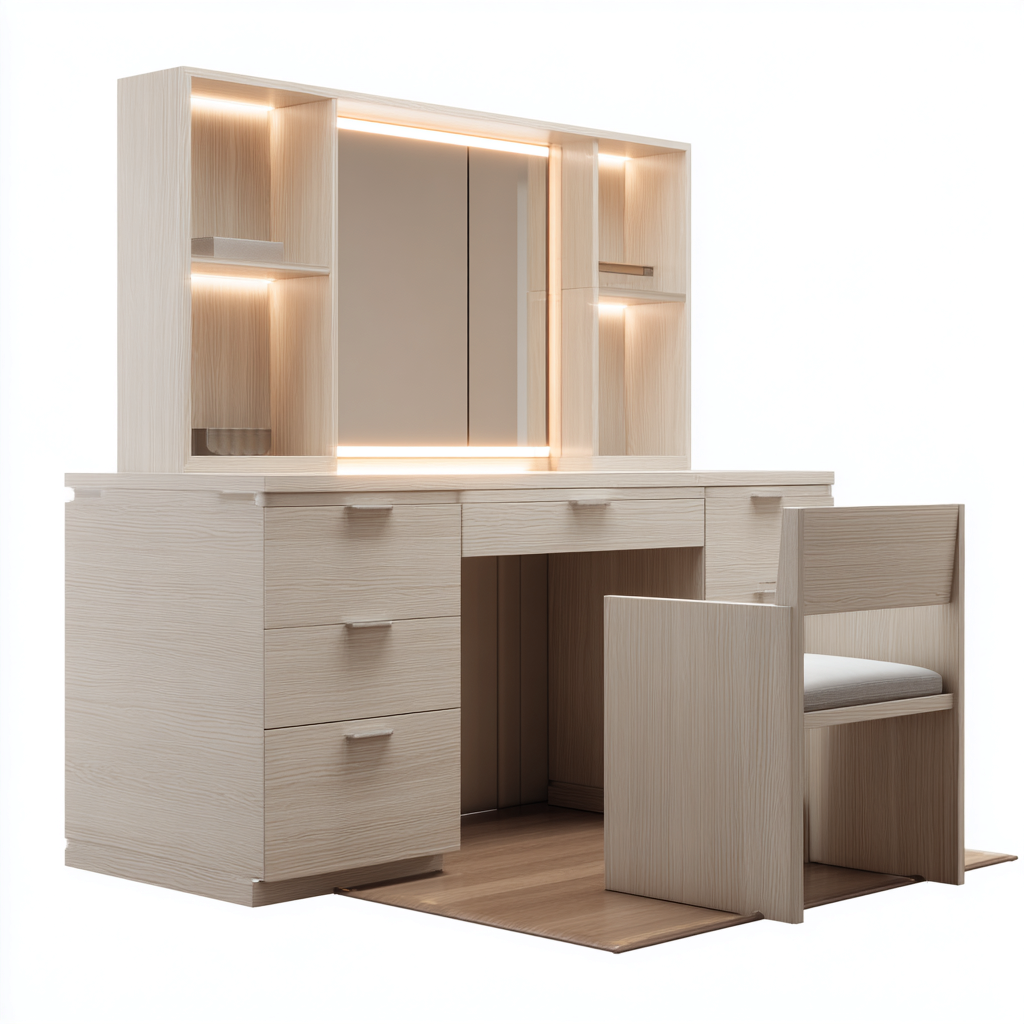 Coiffeuse bois 130x55x145 cm - bois clair - design moderne adapté à la chambre-Homigetio