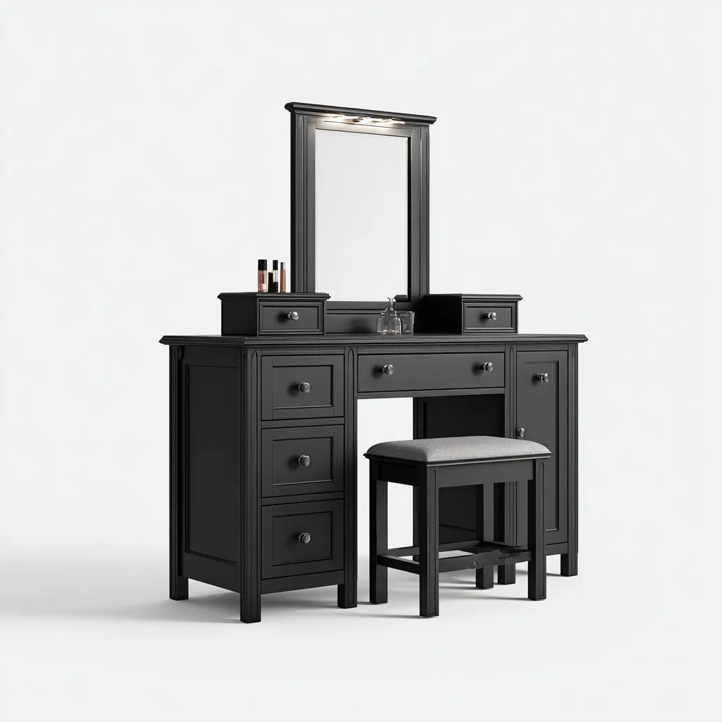 Coiffeuse bois 140x45x160 cm - noir-gris - adaptée à la chambre - design moderne-Homigetio