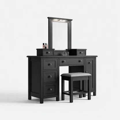 Coiffeuse bois 140x45x160 cm - noir-gris - adaptée à la chambre - design moderne-Homigetio