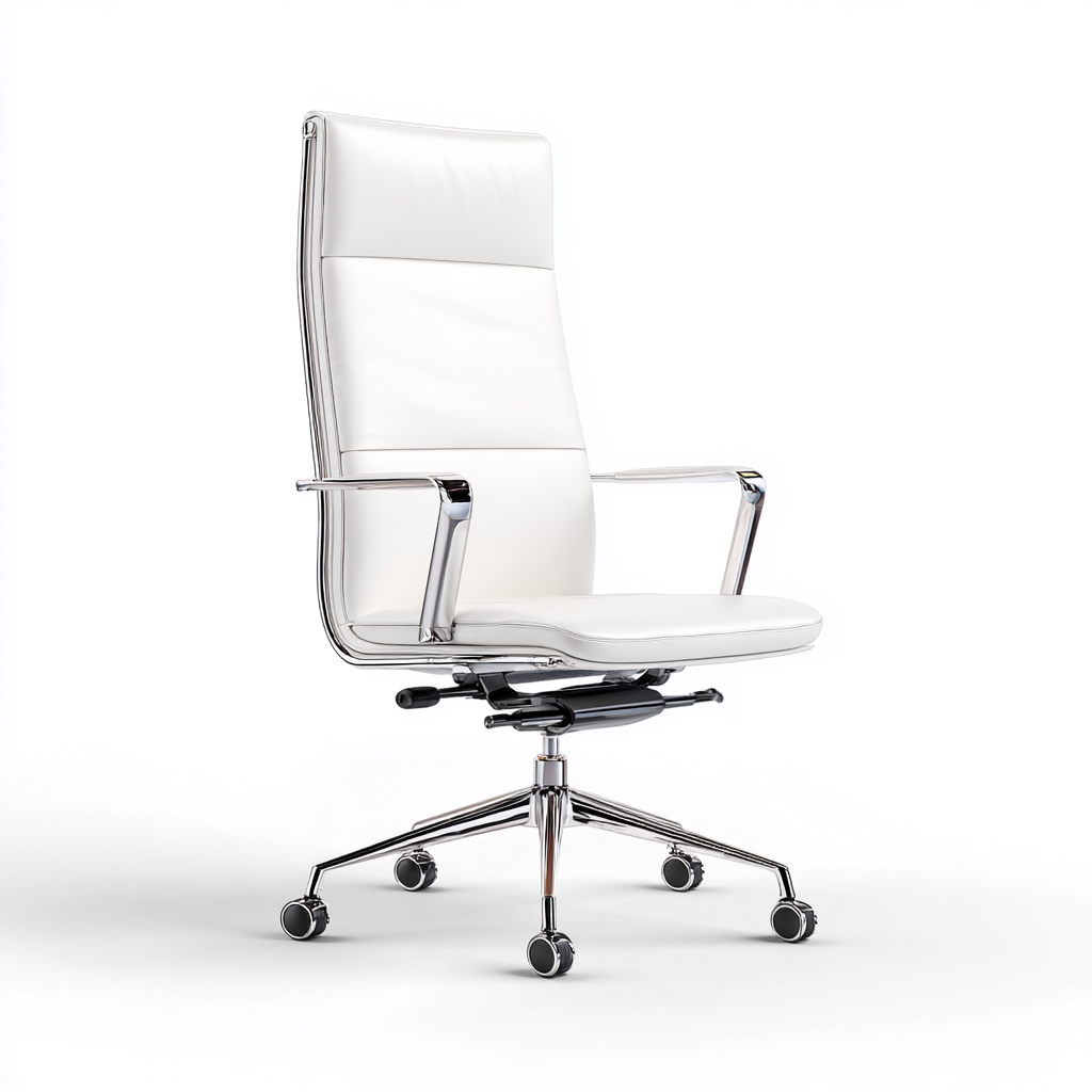 Chaise de bureau blanc en simili cuir avec structure métal chromé 65x65x120 cm - adaptée au bureau - design moderne-Homigetio