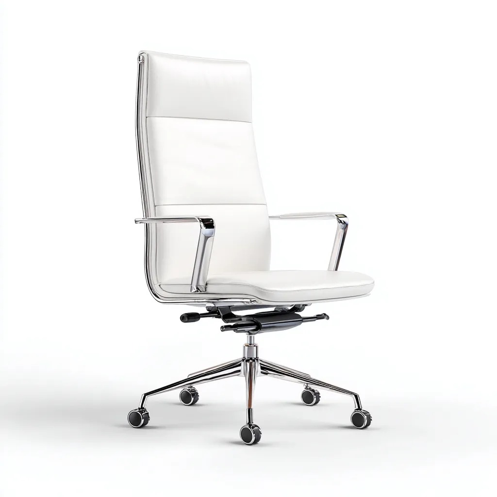 Chaise de bureau blanc en simili cuir avec structure métal chromé 65x65x120 cm - adaptée au bureau - design moderne-Homigetio