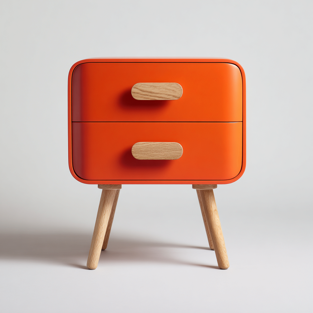 Commode 2 tiroirs bois 50x40x60 cm - orange - design moderne adapté au salon-Homigetio