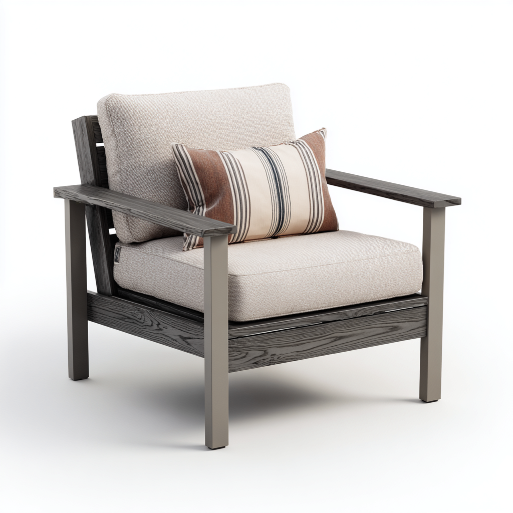Fauteuil de jardin Métal-Bois-Tissu 80x78x85 cm - Gris-Beige - Style moderne-Homigetio