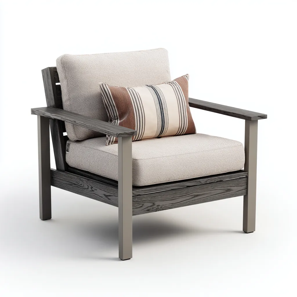 Fauteuil de jardin Métal-Bois-Tissu 80x78x85 cm - Gris-Beige - Style moderne-Homigetio