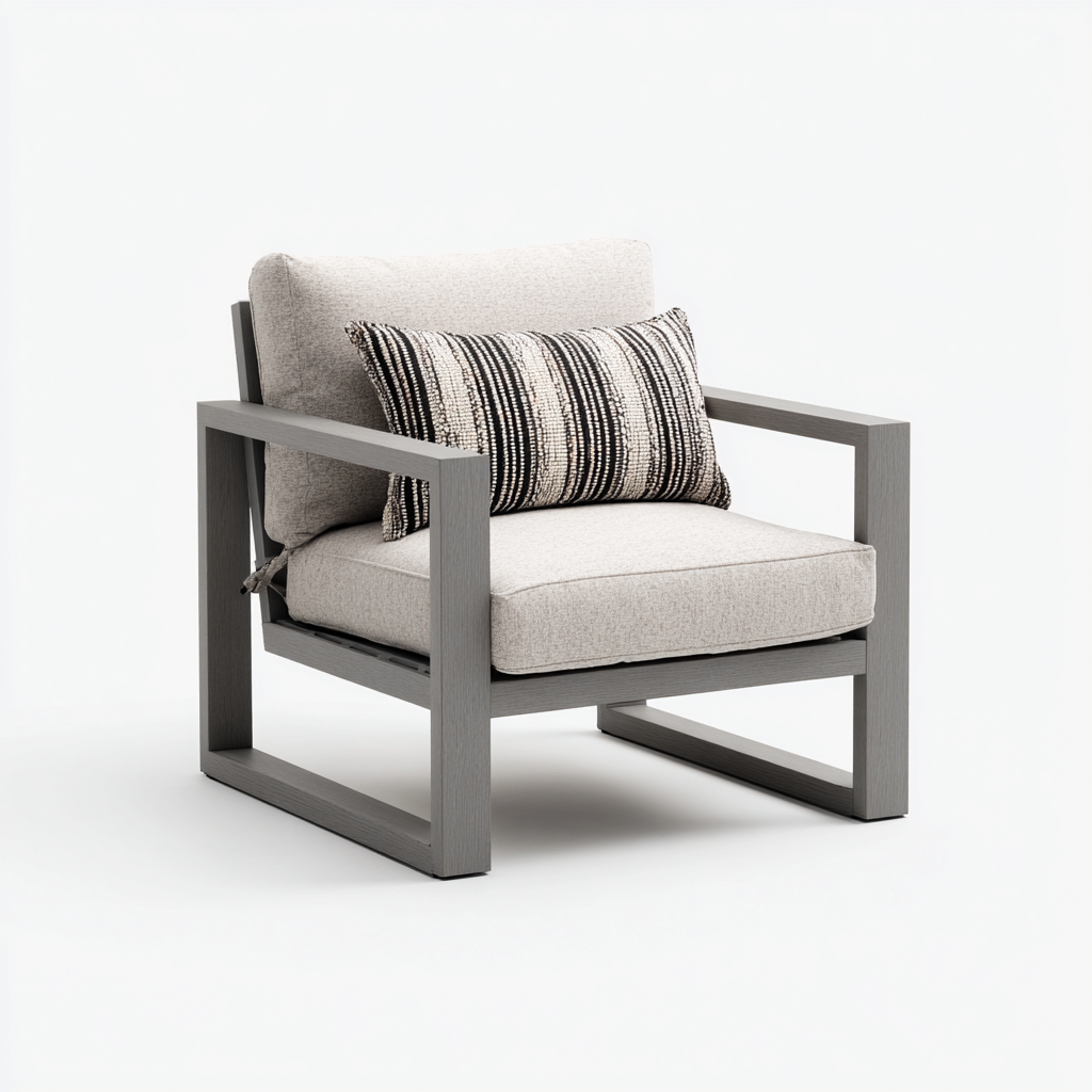 Fauteuil de jardin Métal-Tissu 78x75x82 cm - Gris-Beige - Style moderne-Homigetio