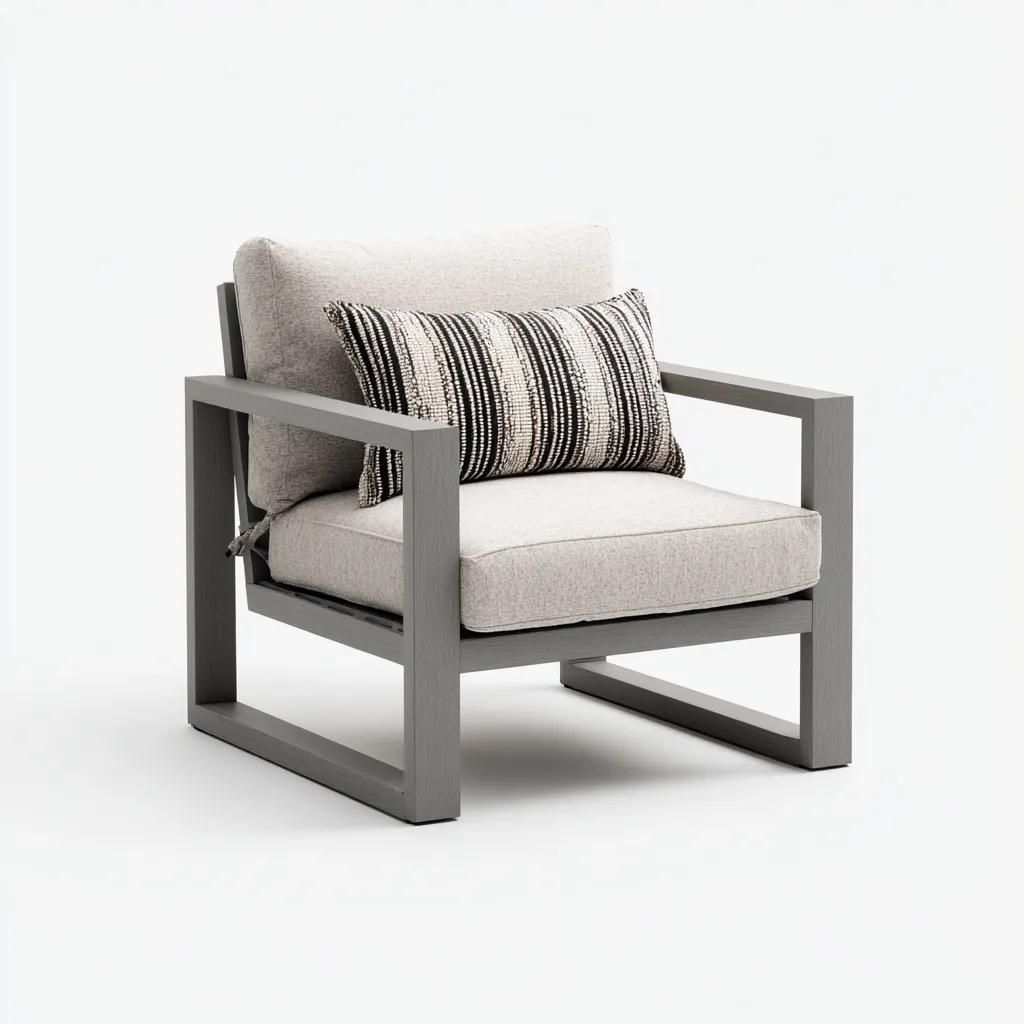 Fauteuil de jardin Métal-Tissu 78x75x82 cm - Gris-Beige - Style moderne-Homigetio