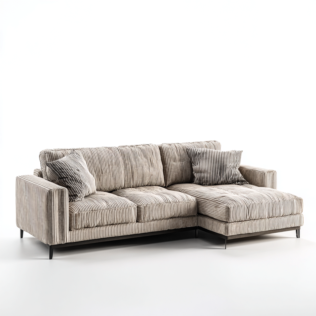 Canapé d'angle tissu 280x165x85 cm - beige rayé - design contemporain adapté au salon-Homigetio