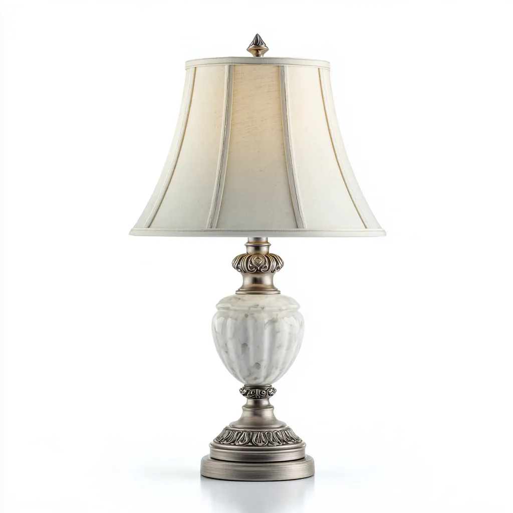 Lampe de table métal et résine 25x25x55 cm - argent-blanc - éclairage décoratif classique - adaptée au salon-Homigetio