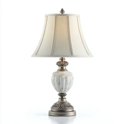 Lampe de table métal et résine 25x25x55 cm - argent-blanc - éclairage décoratif classique - adaptée au salon-Homigetio