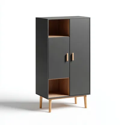 Meuble de rangement de salle de bain 60x30x110 cm - gris-noir - design moderne-Homigetio