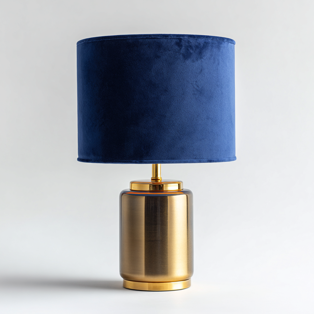 Lampe de table métal doré 50x28x28 cm - abat-jour en velours bleu - adaptée au salon - style moderne-Homigetio