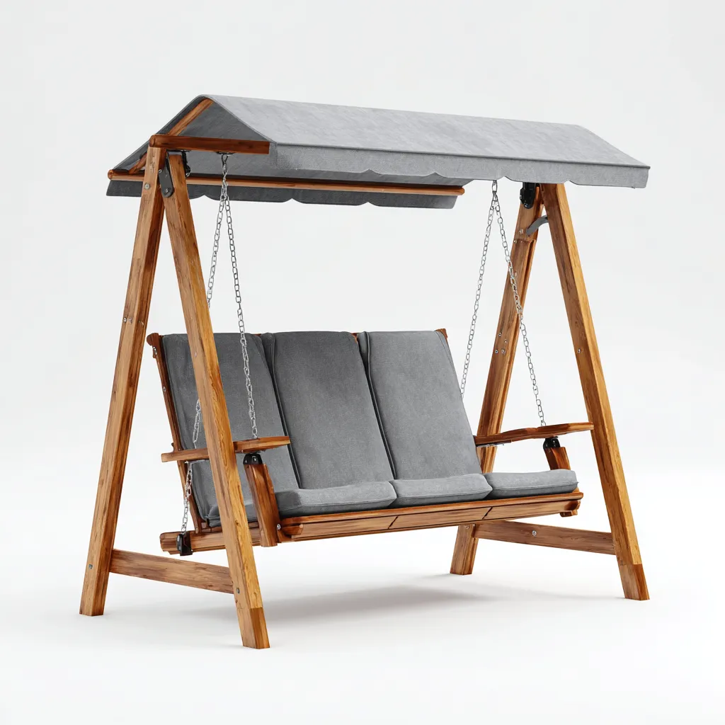 Dondolo de jardin-bois-tissu-190x120x170 cm-marron-gris-design moderne-Homigetio