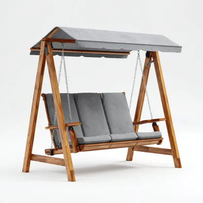 Dondolo de jardin-bois-tissu-190x120x170 cm-marron-gris-design moderne-Homigetio