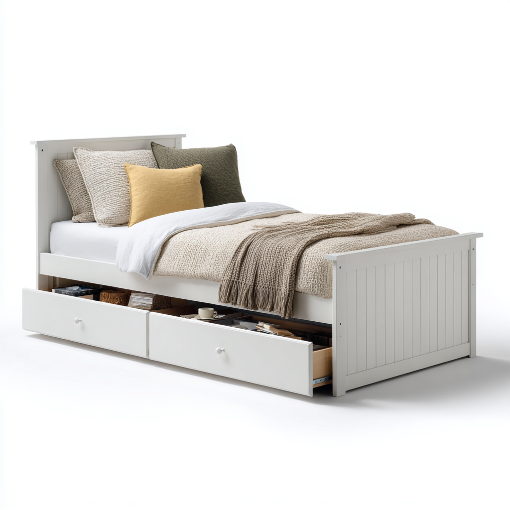 Lit simple en bois 200x100x95 cm - blanc - adapté à la chambre - design classique fonctionnel-Homigetio