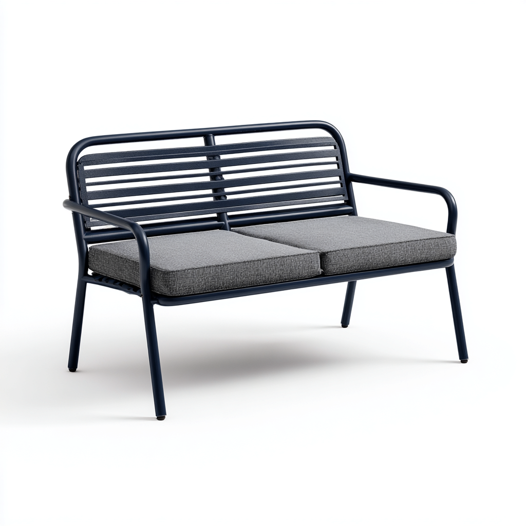 Banc de jardin Métal-Tissu 135x60x85 cm - Bleu-Gris - Style moderne-Homigetio