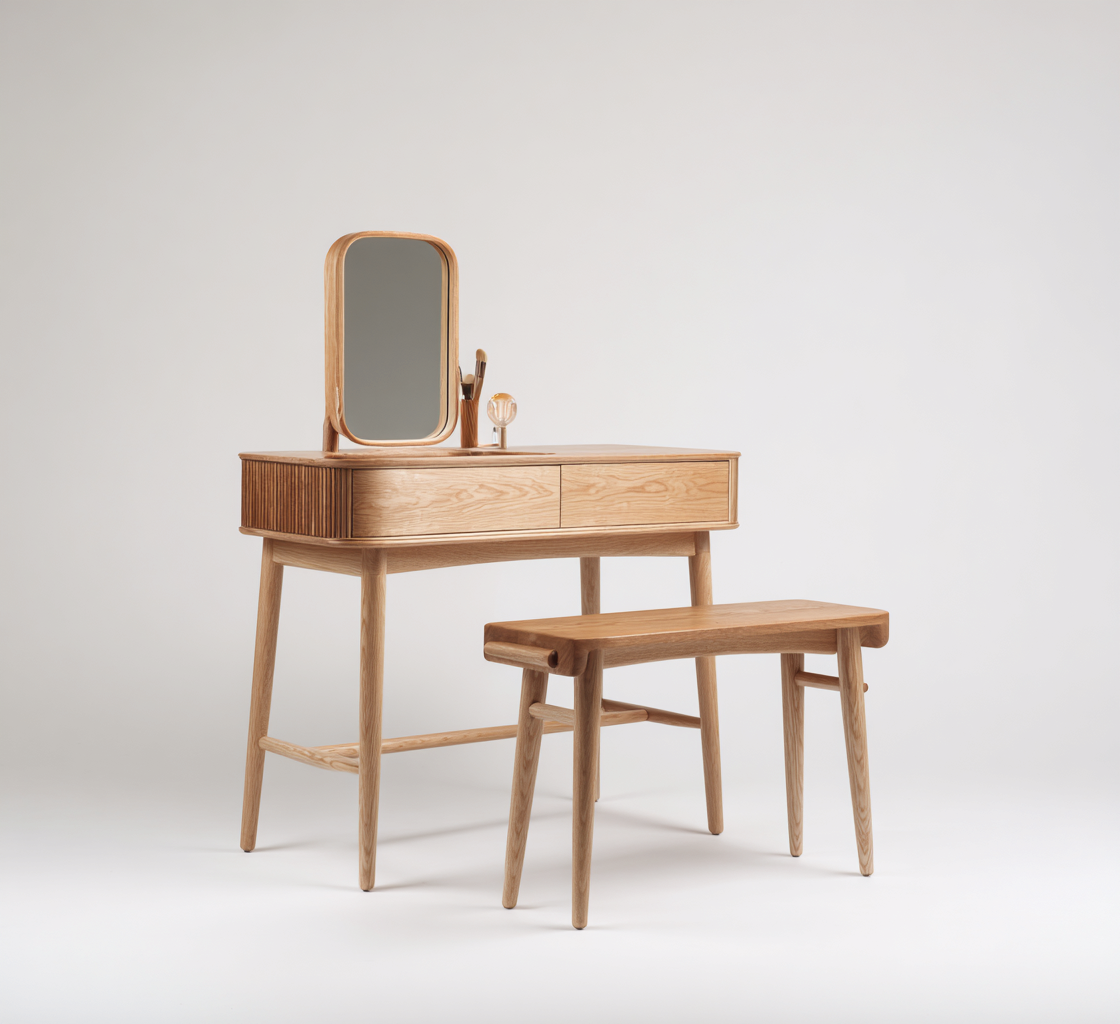 Coiffeuse en bois 110x45x135 cm - marron - adaptée à la chambre - design naturel contemporain-Homigetio