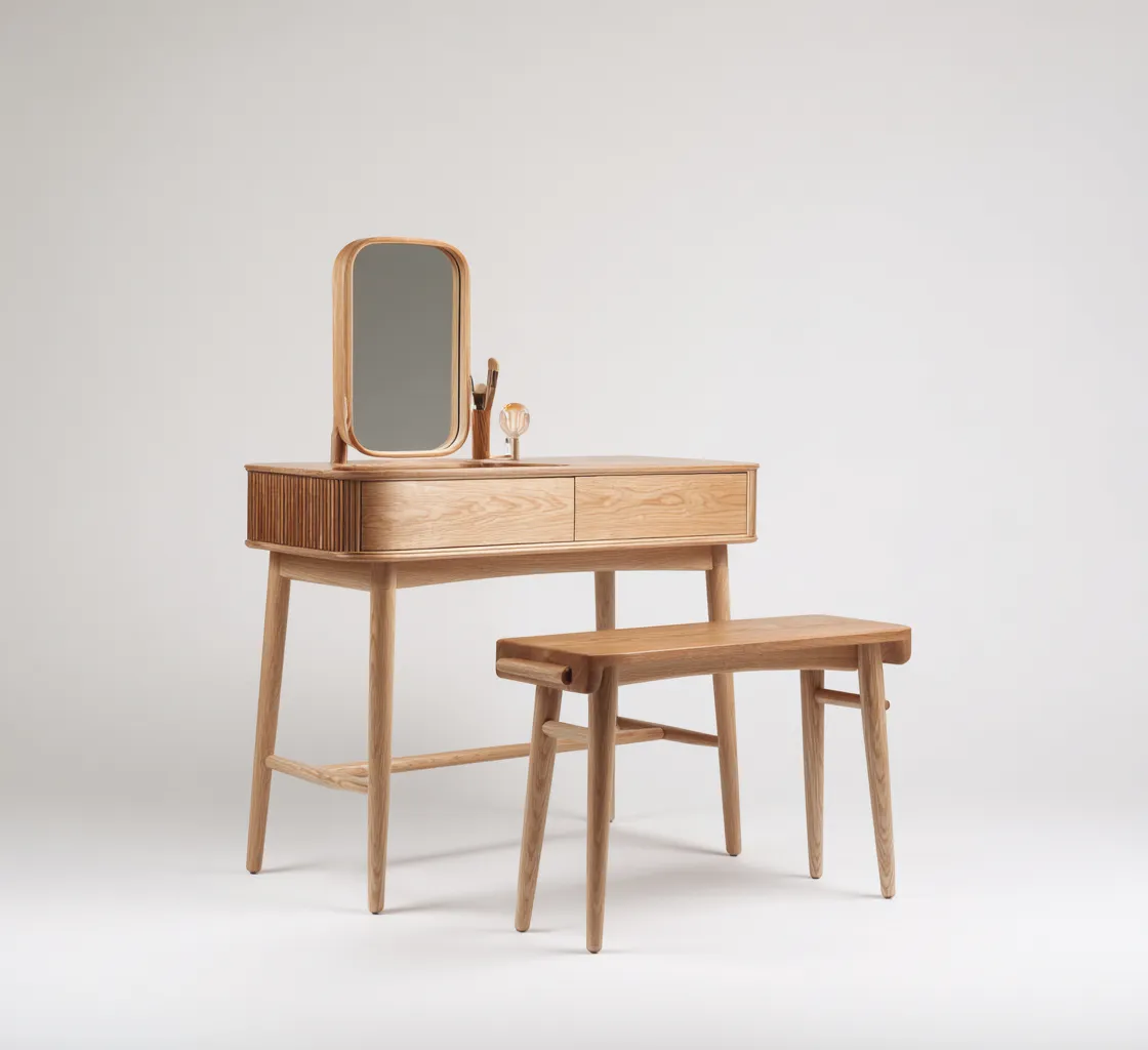 Coiffeuse en bois 110x45x135 cm - marron - adaptée à la chambre - design naturel contemporain-Homigetio