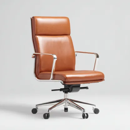 Chaise de bureau cuir et métal 65x65x110 cm - marron-argent - siège ergonomique moderne - adaptée au bureau-Homigetio