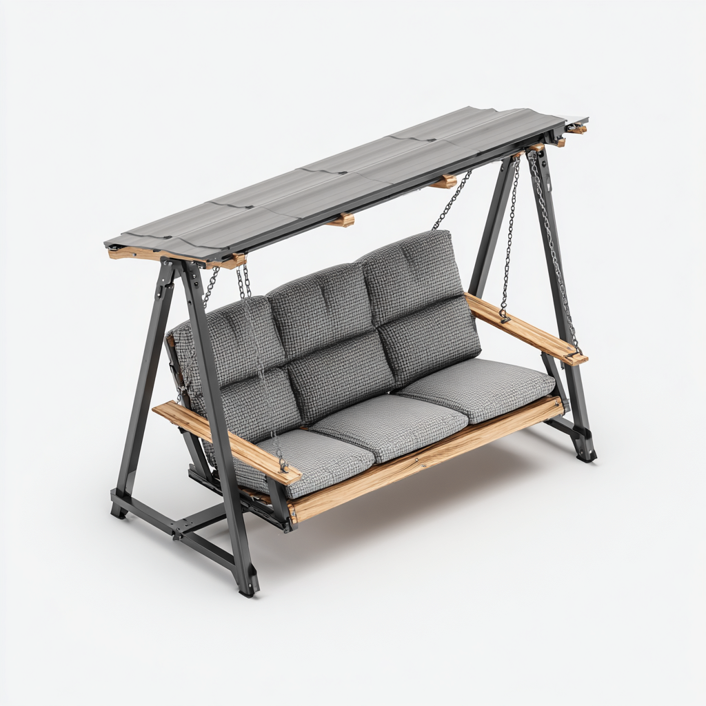 Balancelle de jardin métal-bois-tissu 200x120x175 cm - gris-bois-noir - avec auvent adapté au jardin-Homigetio