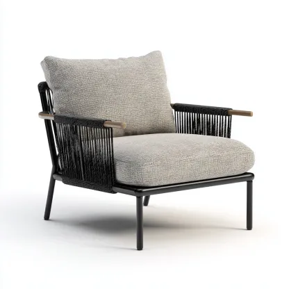 Fauteuil de jardin métal-corde 72x78x85 cm - noir-gris - design moderne adapté au jardin-Homigetio