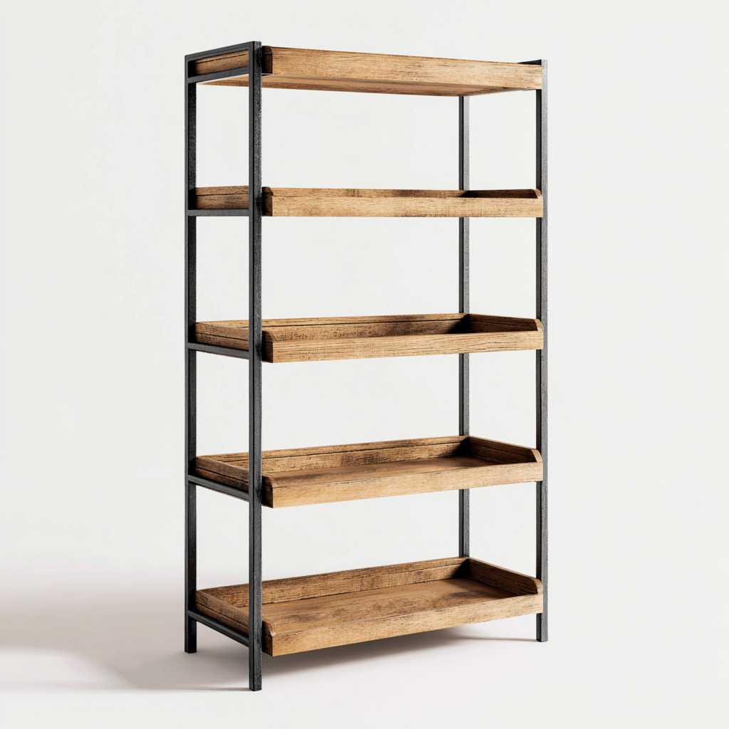 Étagère métal et bois 165x70x30 cm - adaptée au salon - style industriel-Homigetio