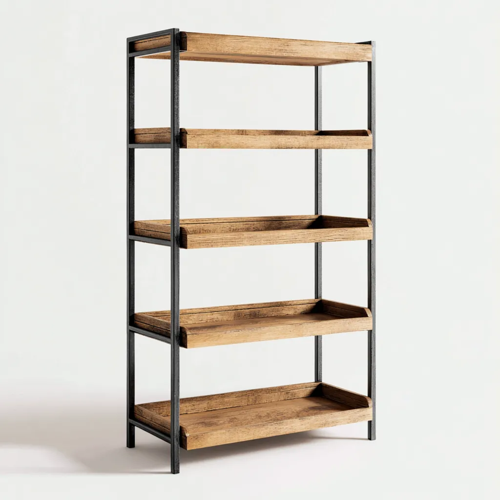 Étagère métal et bois 165x70x30 cm - adaptée au salon - style industriel-Homigetio