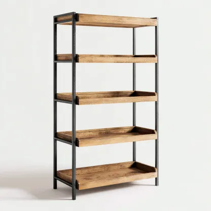 Étagère métal et bois 165x70x30 cm - adaptée au salon - style industriel-Homigetio