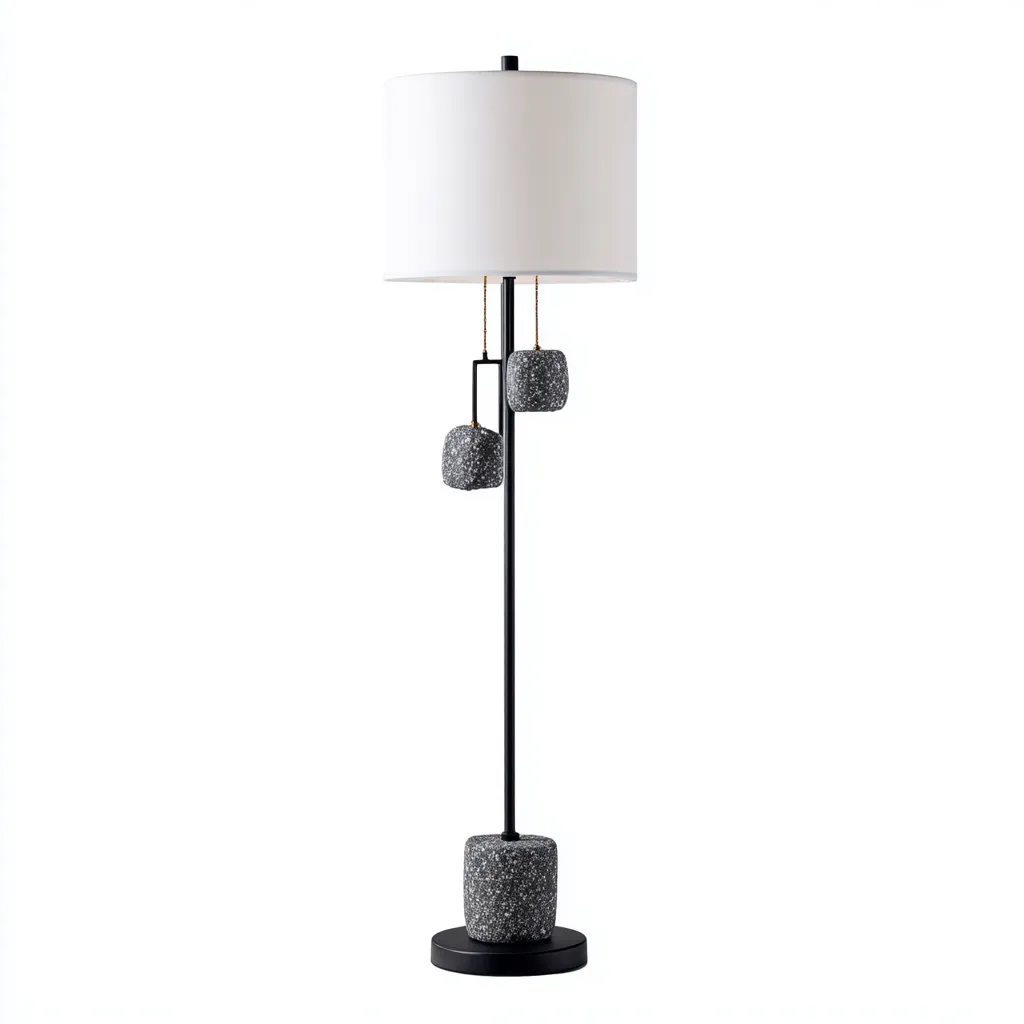 Lampadaire métal et tissu 30x30x160 cm - blanc-noir - éclairage décoratif moderne - adapté au salon-Homigetio