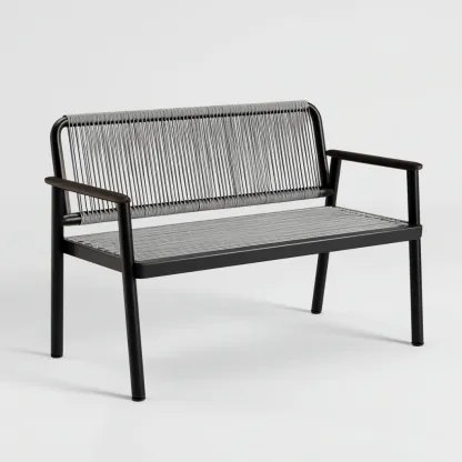 Banc de jardin en métal et corde 125x58x82 cm - noir-gris - adapté à l'extérieur - design moderne aéré-Homigetio