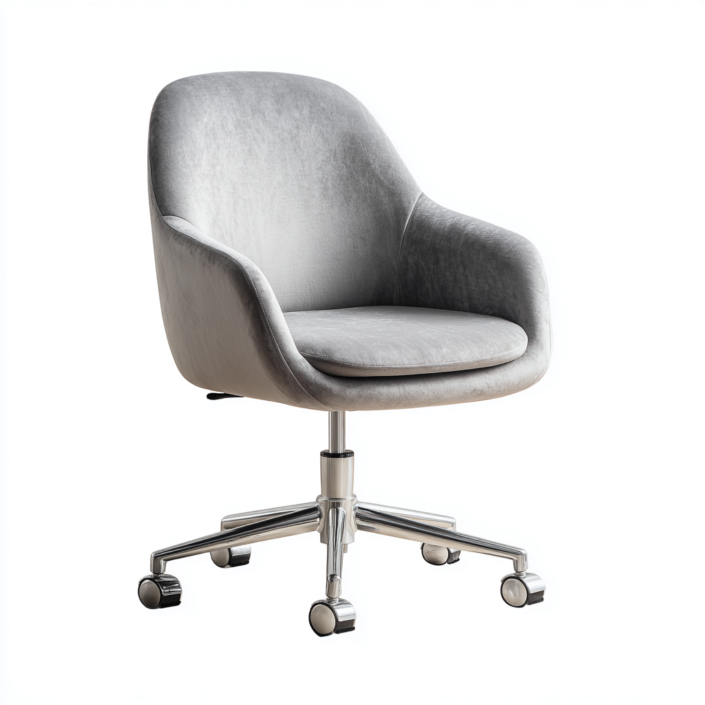 Chaise de bureau en velours gris avec base à roulettes chromée 62x62x87 cm - adaptée au bureau - design moderne-Homigetio
