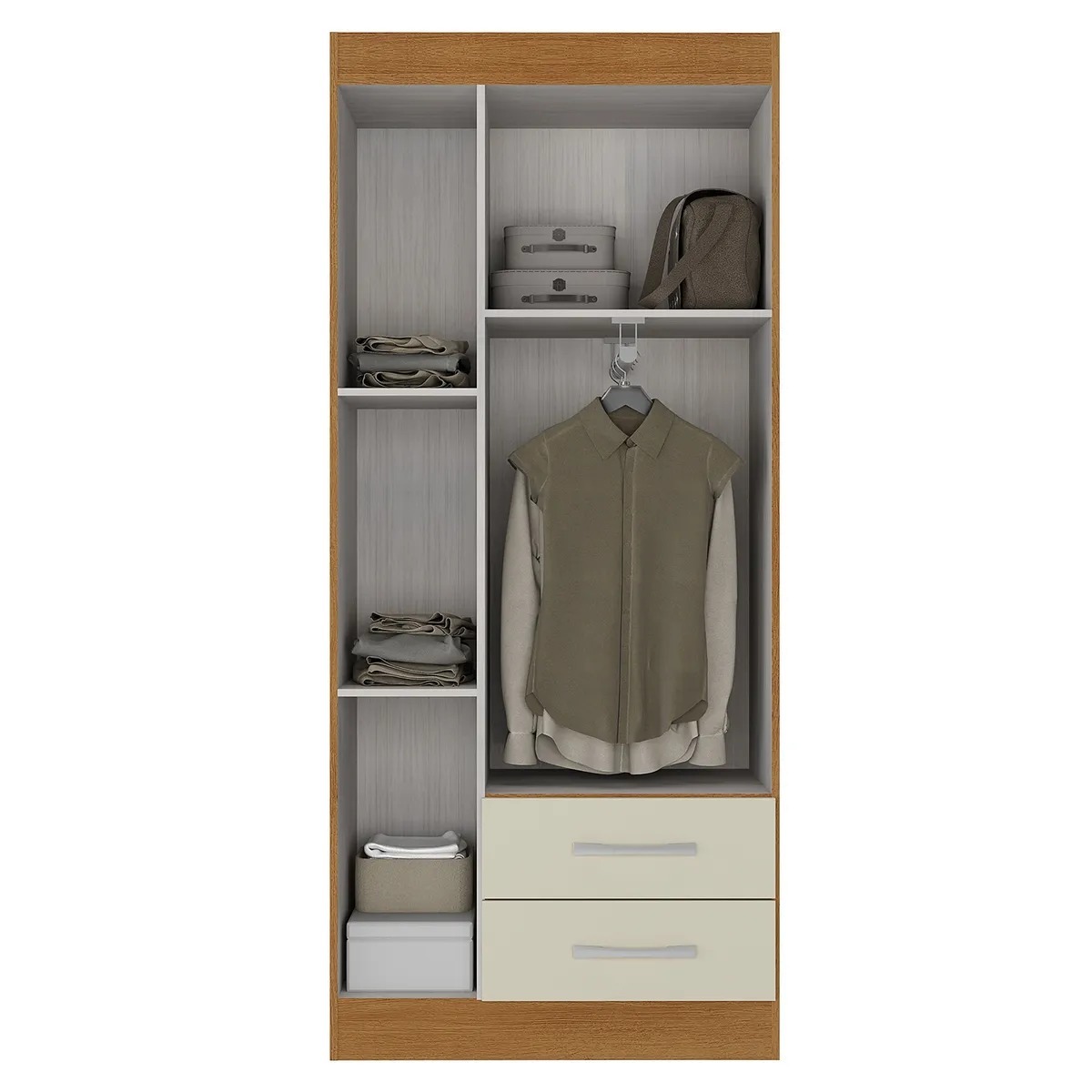 Combo Clóset 3 Puertas + Cómoda 5 Cajones Off White + Librero Color Natural R051632