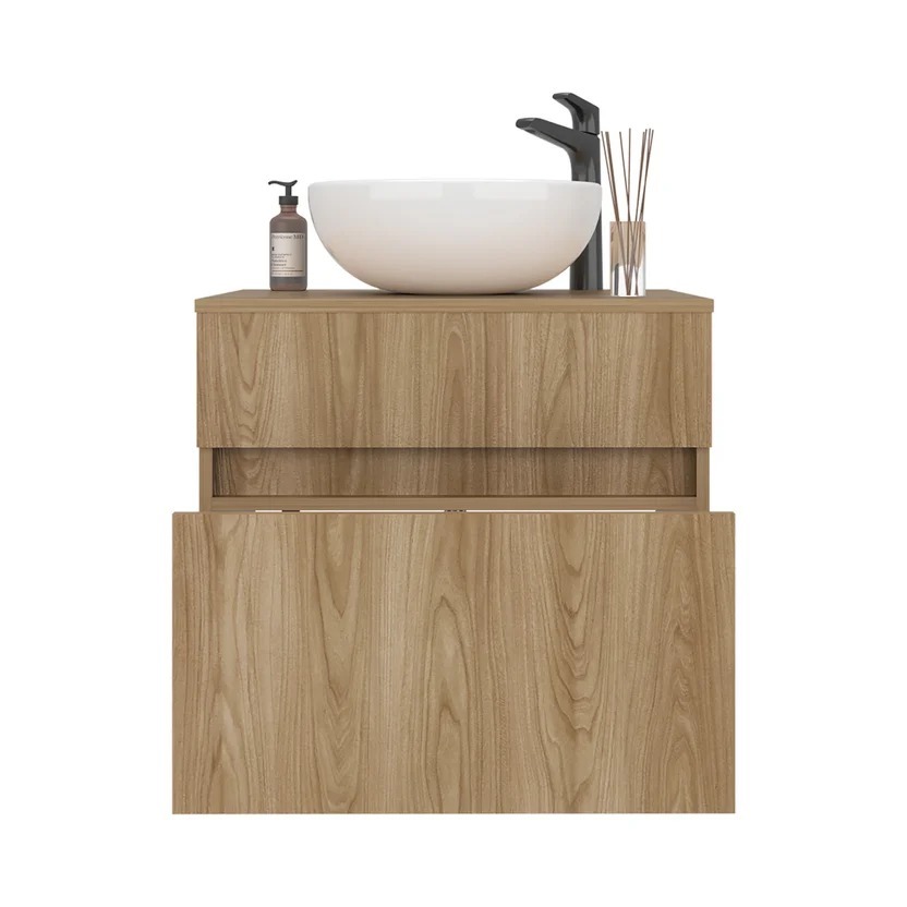 Combo Sanitario Cima, Mueble Palermo 60 Cm Fresno + Lavamanos Spazio Griferia Mate Black + Accesorios Negros